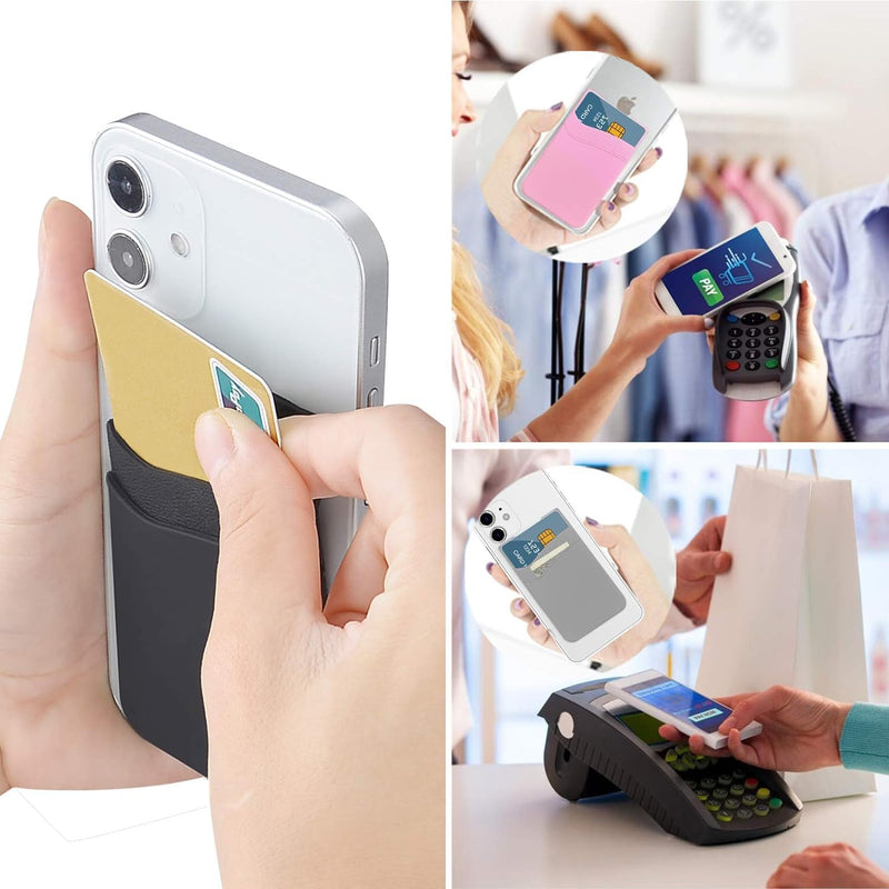 SS Card Holder for Back of Phone, Silicone Phone Wallet Sleeve Pocket Stick on ID Credit Card for All Smartphones