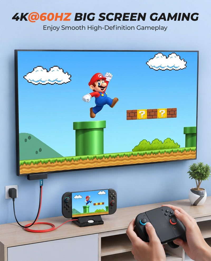 Switch 2 Dock, Switch 2 TV Adapter - 4K@60Hz Play While 100W PD Charging USB C to HDMI Adapter for Nintendo Switch Dock, 6.6ft Portable Travel TV Cable for NintendoSwitch 2/1/Steam Deck/OLED