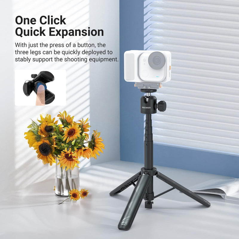 NEEWER Basics Extendable Selfie Stick Tripod, Metal Portable Stand Handle Grip Compatible with Canon G7X Mark III Sony ZV-1 RX100 VII A6400 A6600 Nikon Camera Webcam for Vlogging, DT001