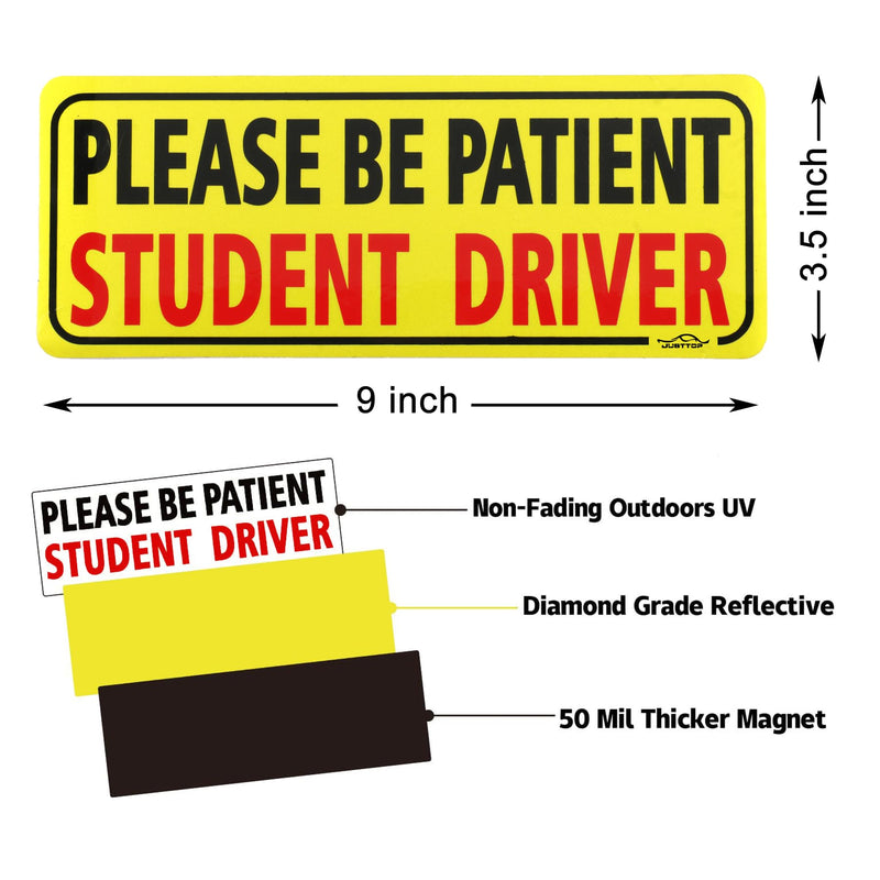 JUSTTOP 3pcs Student Driver Magnet for Car, Please Be Patient Student Driver, New Drivers Sticker Safety Warning, Magnetic Reflective Rookie Driver Bumper Sticker (Black&Red) Black&red Magnet Student