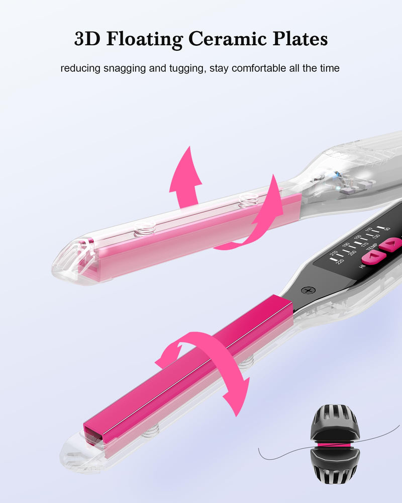 Pencil Straighteners Mini Hair Straighteners and Curl 2 in 1, Thin Hair Straighteners for Woman Pixies, Bangs, Ceramic Coating with Adjustable Temperature, 9 Settings 90-220°C, Fast Heat up Pink