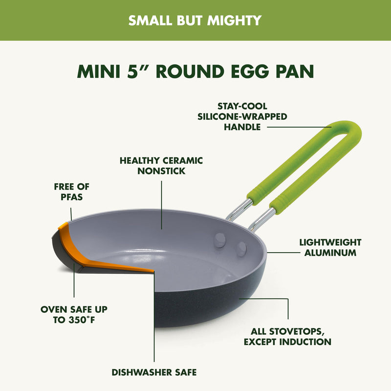 GreenPan Mini Healthy Ceramic Nonstick, 5" Round Egg Pan, PFAS-Free, Dishwasher Safe, Stay Cool Handle, Black 5" Egg Pan Mini Round Egg Pan