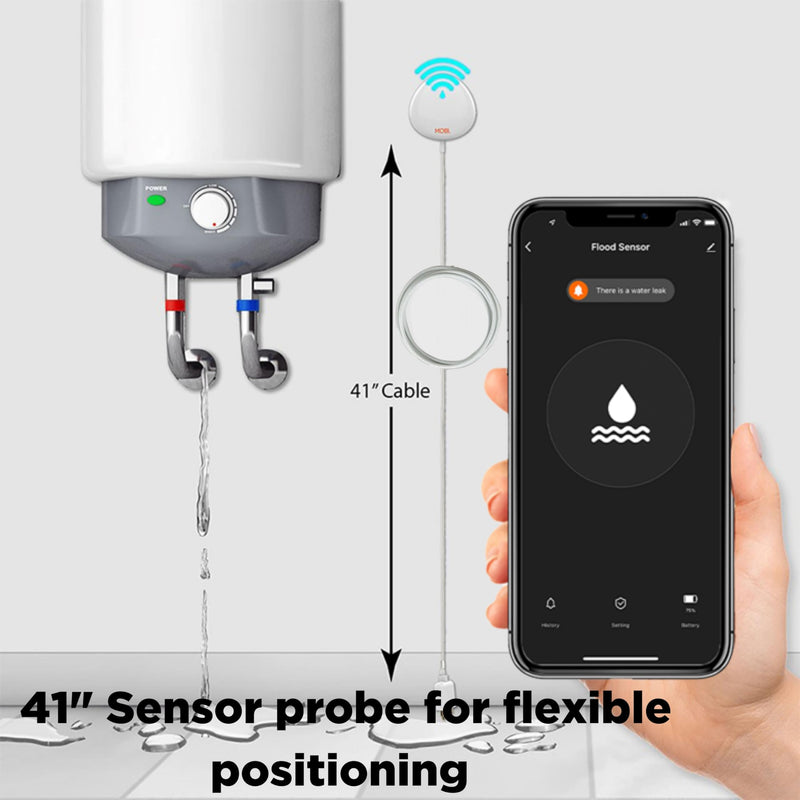 MOBI Connect WiFi Leak Alert Sensor, 24/7 Protection and Smart App Integration, Outlet Compatible, 48-inch Extension Cable (Pack of 2)