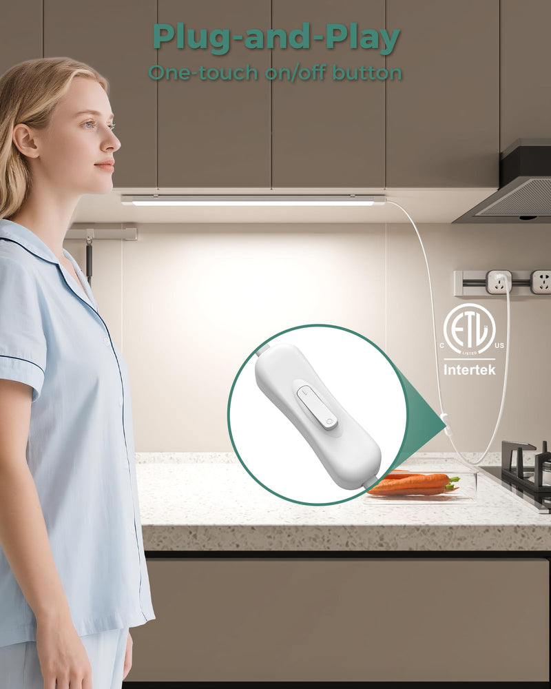 ASOKO 25Inch Under Cabinet Lights,Plug and Play Under Counter Lighting,6000K Cool White with 1000LM Super Bright,ETL Light Bar with ON/Off Switch for Kitchen,Under Desk,Workbench 25 Inch