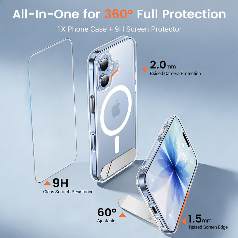 Magnetic for iPhone 17 Case with Stand Clear | (Screen Protector)(Compatible with MagSafe)(Military Grade Shockproof) Transparent Drop Protection Slim Phone Case,6.3"
