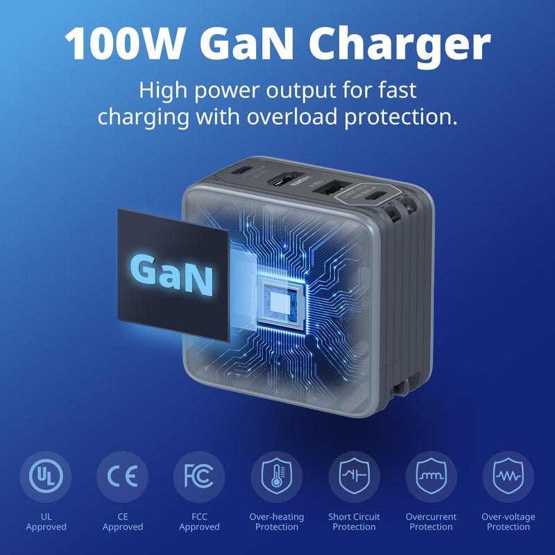 AVerMedia Portable Charger, Switch 2 Dock, 100W GaN Fast Charging USB C Hub, TV Docking Station with 4K60 HDMI, Compatible with iPhone, iPad, Laptop, PC, Gaming Accessories