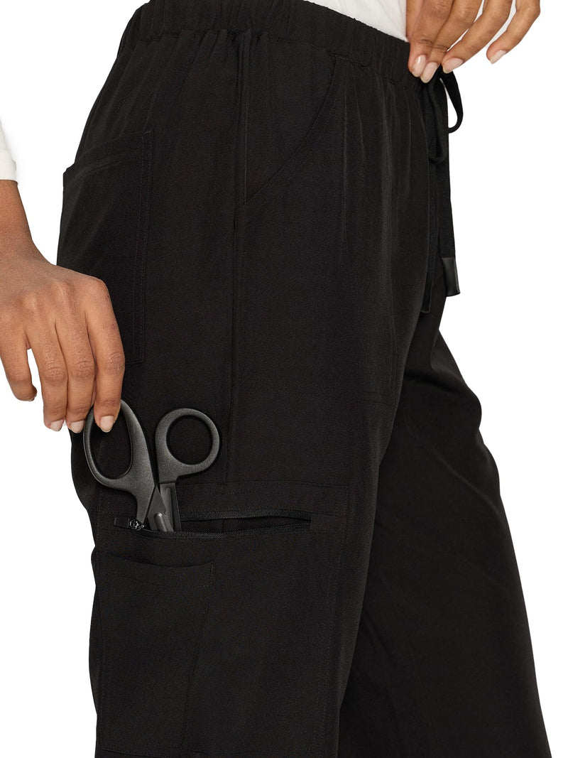 floralhue Scrubs for Women, V-Neck Scrubs Top & Cargo Pants with 12 Pockets, Yoga Waistband, 4 Way Stretch Large Black