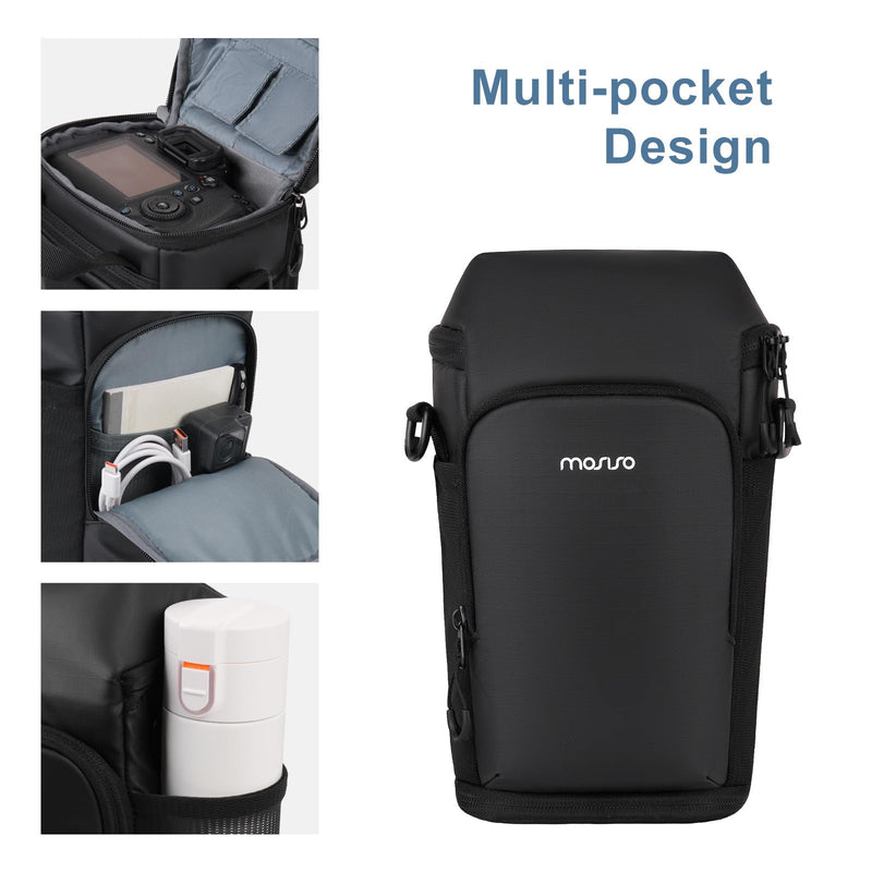 MOSISO Camera Bag, Crossbody Shoulder Photography Bag with Lens Kit, Black | Top Access DSLR SLR Padded Camera Case with Expandable Bottom Layer, Compatible with Canon/Nikon/Sony