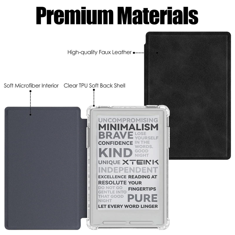 Case for Xteink X3 E-Reader,Clear Soft TPU Back Cover, Rock Black | Thin & Lightweight,Scratch Proof & Shockproof,Magnetic Closure,PU Leather Protective Cover for 3.7" Xteink X3