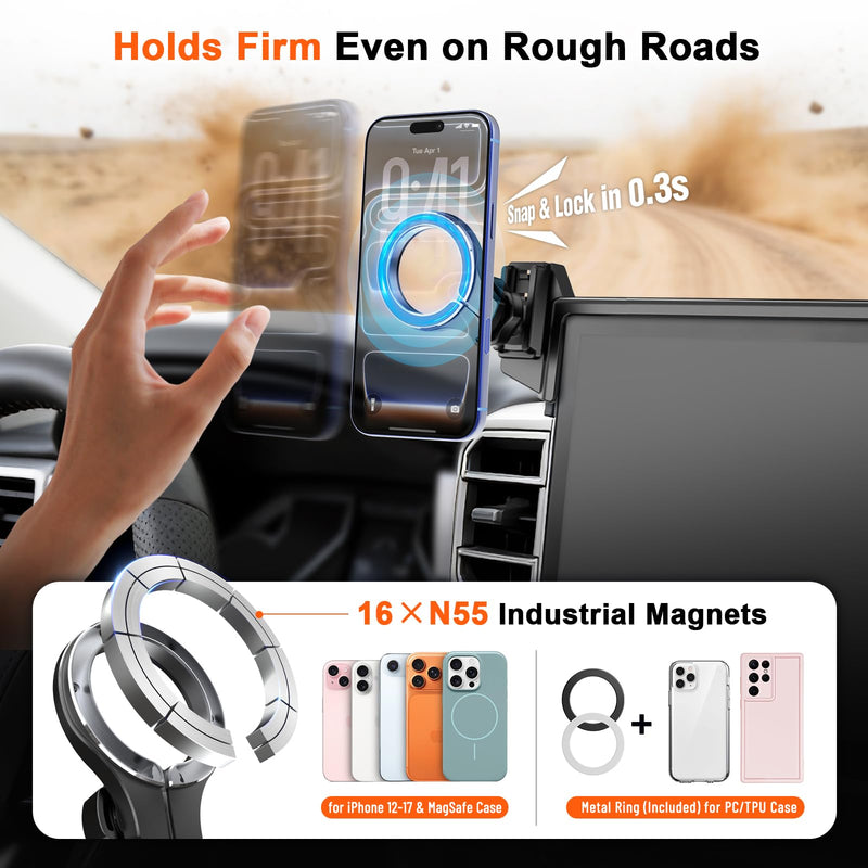 Car Phone Mount for Toyota Tundra 2022-2026 & Sequoia 2023 2024 2025 2026 | For 3rd Gen 14-Inch Screen, Magnetic Cell Holder for MagSafe iPhone Samsung, Strong Magnets, Portrait Landscape Rotation