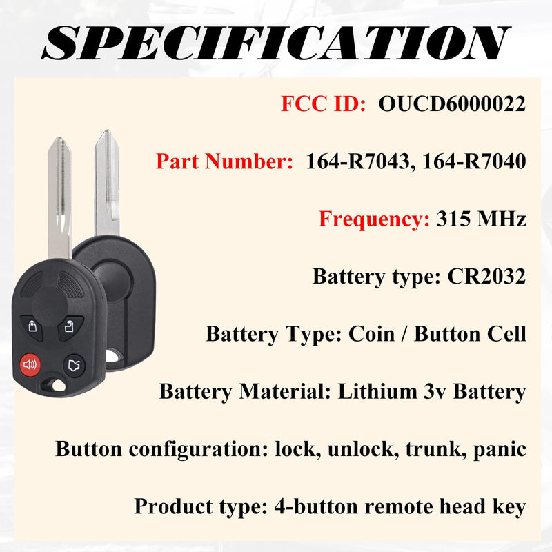 SUPALAND Key Fob Replacement Fits for Explorer Fusion Focus Taurus Escape Flex Mustang Edge Victoria Lincoln Aviator Navigator LS MKS MKZ Mazda Mercury Sable Keyless Entry Remote Control OUCD6000022