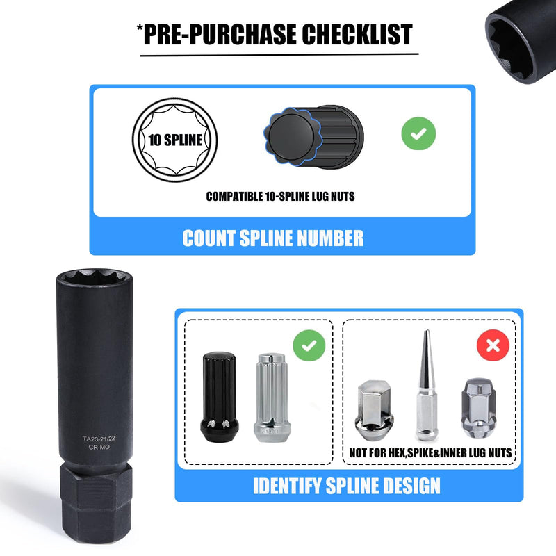 VEXPLO 10 Spline Lug Nut Key Set, Thicker Wall Sturdy 10 Spline Lug Nut Socket Tool for Effortless Removal of Aftermarket 10 Point Locking Lug Nuts (3 Piece Set) 3 Piece Pack