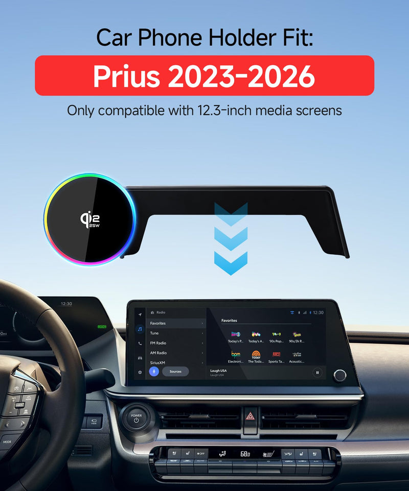 Qi2.2 25W Wireless Charger Car Phone Mount for Toyota Prius 2023-2026 | 12.3" Screen, Magsafe Accessories Fast Charging Magnetic Cell Phone Holder Clip Compatible with iPhone Android, GPS Bracket