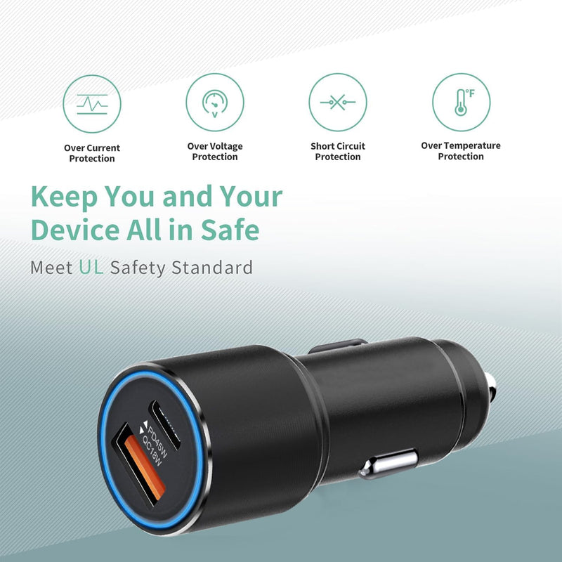 63W Car Charger USB C for Moto Motorola G Play (2022 2023 2024 2025 2026)/G Power/G Stylus/Edge (2020-2026 5G) Android Phone,Dual Port (USB C 45W+QC 18W)Adapter Cigarette Lighter Plug +4FT Fast Cable