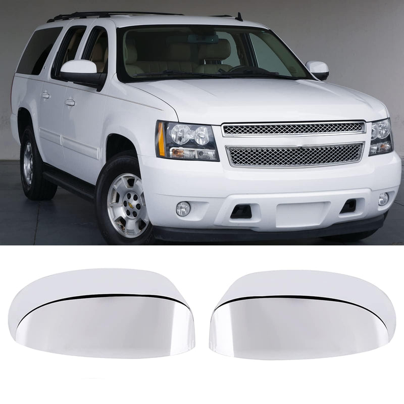 Chrome Side View Mirror Covers Caps Top Half Compatible with Chevrolet Silverado Tahoe Suburban Avalanche, GMC Sierra Yukon Cadillac Escalade 2007 2008 2009 2010 2011 2012 2013 2014