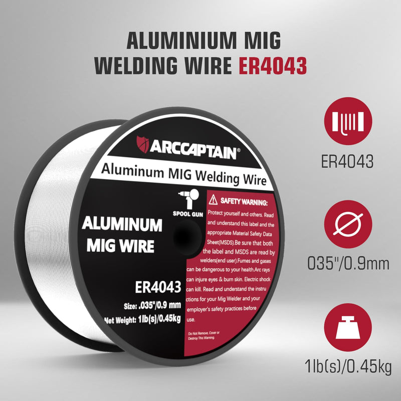 ARCCAPTAIN Silicon Aluminum Welding Wire ER4043 .035" Mig Welding Wire, 1 Pound Spool .035"