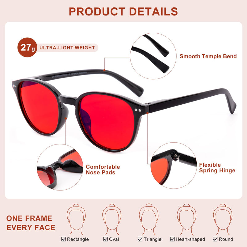 OKH Blue Light Blocking Glasses Amber and Red Lens for Women Men Computer Gaming Eye Strain Relief Sleep Aid Black/Red Lens