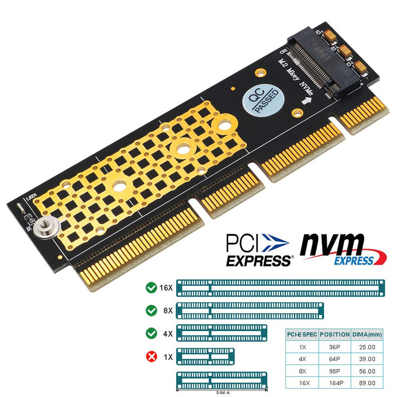 M.2 NGFF NVMe SSD to PCIE 3.0 X16/X8/X4 Adapter with heatsink for 1U/2U Server and Low Profile PC