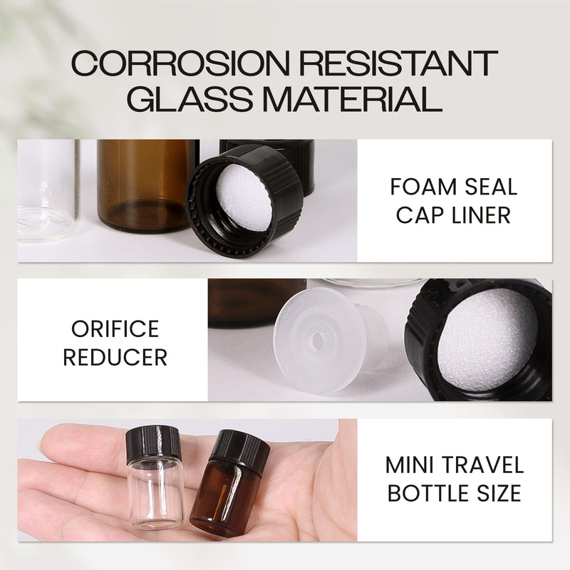 Beauticom 156 Packs 2ML Clear Glass Vial for Essential Oils, Aromatherapy, Fragrance, Serums, Spritzes, with Orifice Reducer