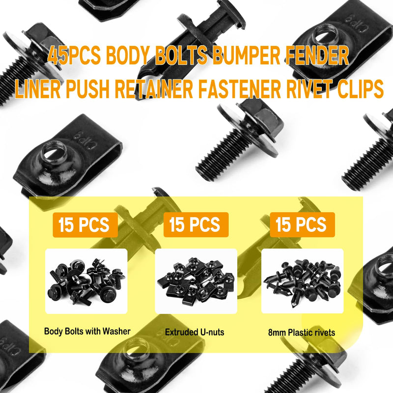 Xislet 45PCS Universal Style Engine Under Cover Splash Shield Guard Body Bolts Bumper Fender Liner Push Retainer Fastener Rivet Clips Compatible with Most Brand of Vehicles