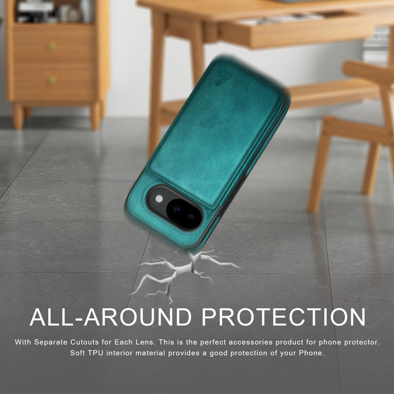 DJDUCK Designed for Google Pixel 10A Case Wallet with Card Holder, [Magnetic Clasp Cover] [RFID Blocking Leather Protection] Shockproof Women Men Cases 6.1 Inch for Pixel 10A Blue Green