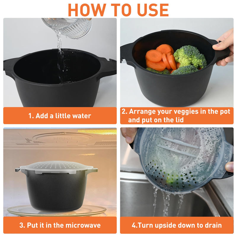 Microwave Cookware Steamer, 2 Quart Microwave Steamer for Vegetables, Microwave Cooker with Vent Lid- BPA Free, Freezer Safe