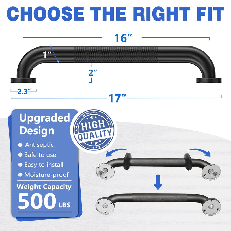 16 Inch Safety Grab Bars for Bathroom and Shower, Non-Slip Stainless Steel Handrail for Toilet, Bathtub, Stairs & RV, Indoor Outdoor Support Bar, 500 lbs Capacity (2 Pack) 16 inch 2