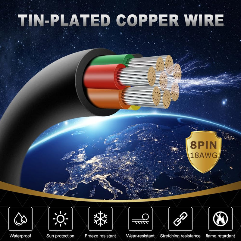 18 Gauge 8 Conductor Electrical Wire, 30FT 18AWG Black PVC Stranded Tinned Copper 8 Wire Cable, 18/8 Cord Extension Cable for LED Lamp Lighting, Automotive Wiring, Speaker, Access Control 18 Gauge-8C