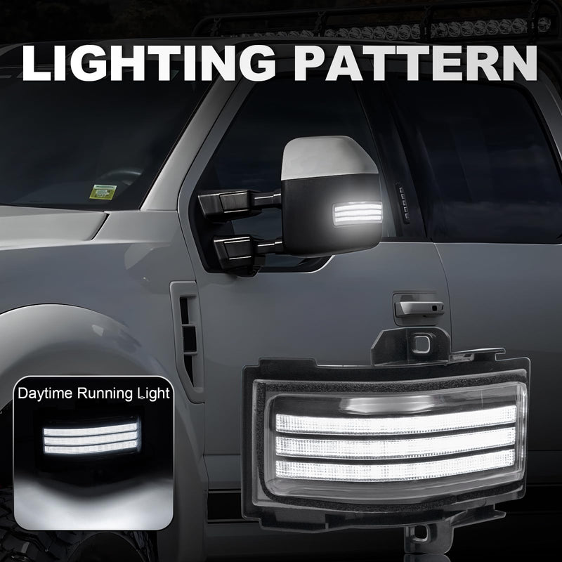 Side Tow Mirror Turn Signal LED Lights Compatible with F150 F250 F350 F450 2015-2022 White Daytime Running &Yellow Dynmaic Sequential Blink Turn Marker Lamp (Clear Len) Clear Len