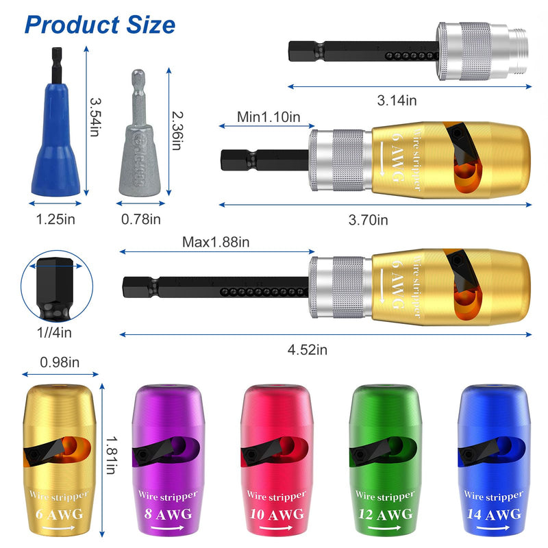 9Pcs Wire Twister Tool for Drill,YIHANGYE Wire Stripper for Drill,for 6-8-10-12-14 Gauge Electric Wire Stripper,Drill Wire Twister With 2Pcs Metal and Plasticwire Twisting ToolWire Connectors Nuts 9pcs