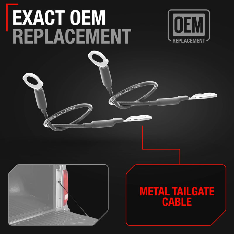 Tailgate Cable Replacement Set, Left & Right Side - Compatible with 1983-1996 Ford F-150, 83-97 F-250, 97 F-250 HD, 83-97 F-350 - Tail Gate Support Cable Straps, Metal 21-1/8" Long - E3TZ 9943052-B