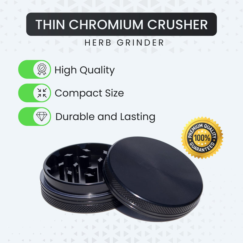 Small Thin Herb Chrome Crusher Grinder 2 inch (Black Color) Black