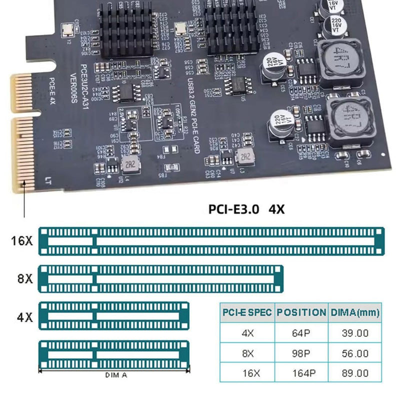 chenyang 5 Port PCI-E 4X to 2 USB C/3 USB 3.0 Panel Socket USB 3.2 Gen2 PCI Express Expansion Card Adapter with ASM3142 VL822 Dual Chipset 5 Port 2 USB C/3 USB 3.0
