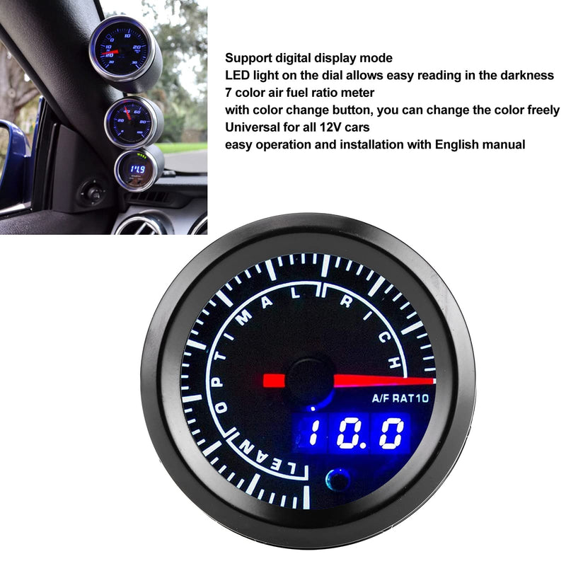 Acouto Air/Fuel Ratio AFR Gauge Air Fuel Ratio Gauge for Car 2.5in 12V Air Fuel Ratio Gauge Pointer Display High Accuracy Adjustable Warning Setting for Car