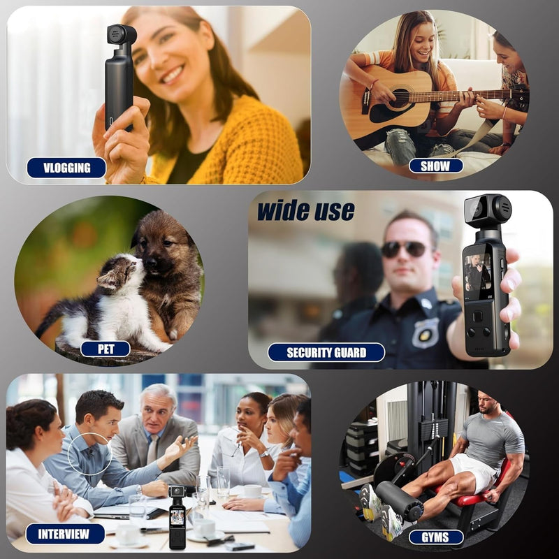 4K Pocket Body Camera with Audio & Video Recording, EIS Stabilization | 270° Rotating Len, Handheld POV Cameras with External Microphone, Vlogging Camera for Travel, Meeting, Daily Use(32GB)