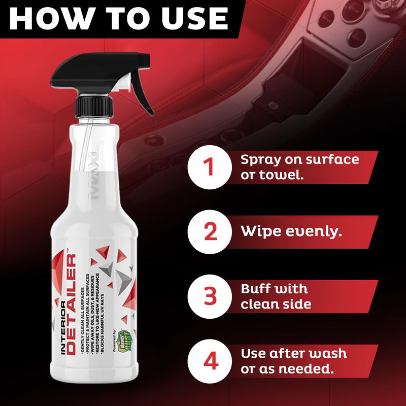 MAXL® Interior Car Cleaner Detailer Spray with NeverDust® Technology Formula (20oz, 1 Pack) - Repels Dust, Wipes Oil, Residue with Matte Finish for Leather, Dash, Trim & Screens - Safe on All Surfaces 20 Fl Oz (Pack of 1)