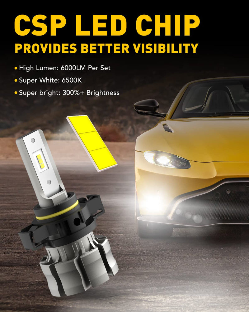 AUXITO 5202 LED Fog Light Bulbs, 6500K Cool White 6000 Lumen Plug And Play, 300% Brighter, 5201 PS19W 12085 PS24W Daytime Running Lights Replacement (Pack of 2) 6500K White