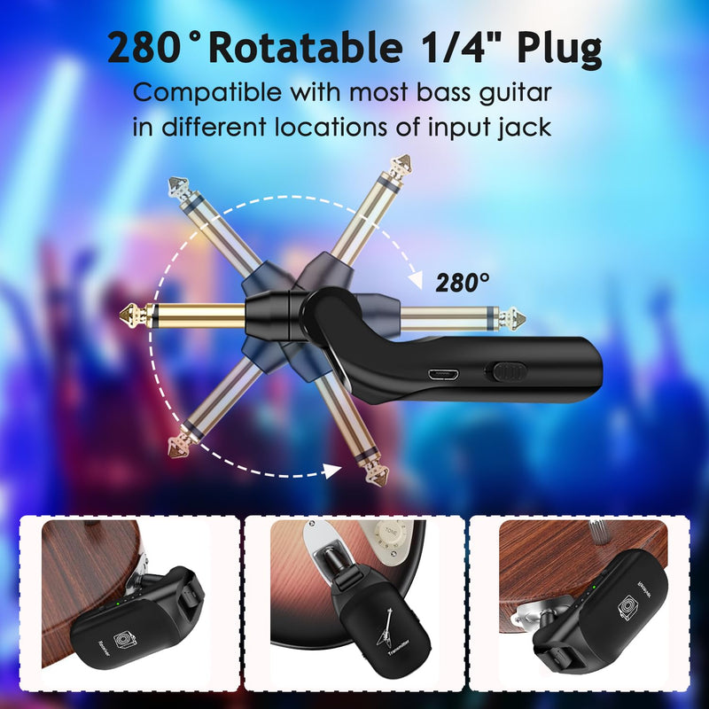 Bluetooth Wireless Guitar System: Upgraded UHF Wireless Transmitter Receiver for Guitar Bass Violin Keyboard Stereo and Mono 6.35 & 3.5mm 2 in 1 Plug