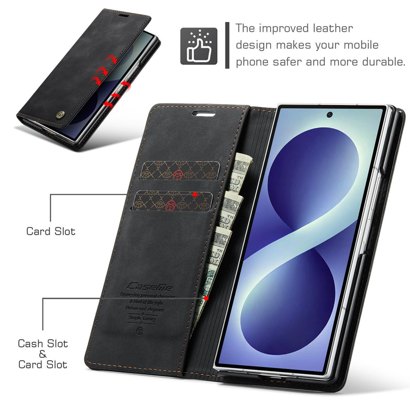 for Samsung Galaxy Z Fold 8 Ultra Case, Flip Wallet Leather Case with Card Holder Magnetic Closure Shockproof Kickstand Protective Phone Cases Cover for Galaxy Z Fold 8 Ultra, Black