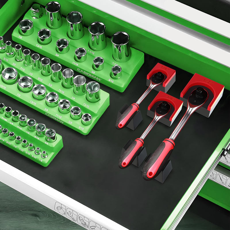 Ratchet Organizer Kit - 3 pack set, with Strong Magnets, Ratchet Organizer for tool box drawer, Keep Tools Organized, for Garage, Workshop(Red/Black) Red
