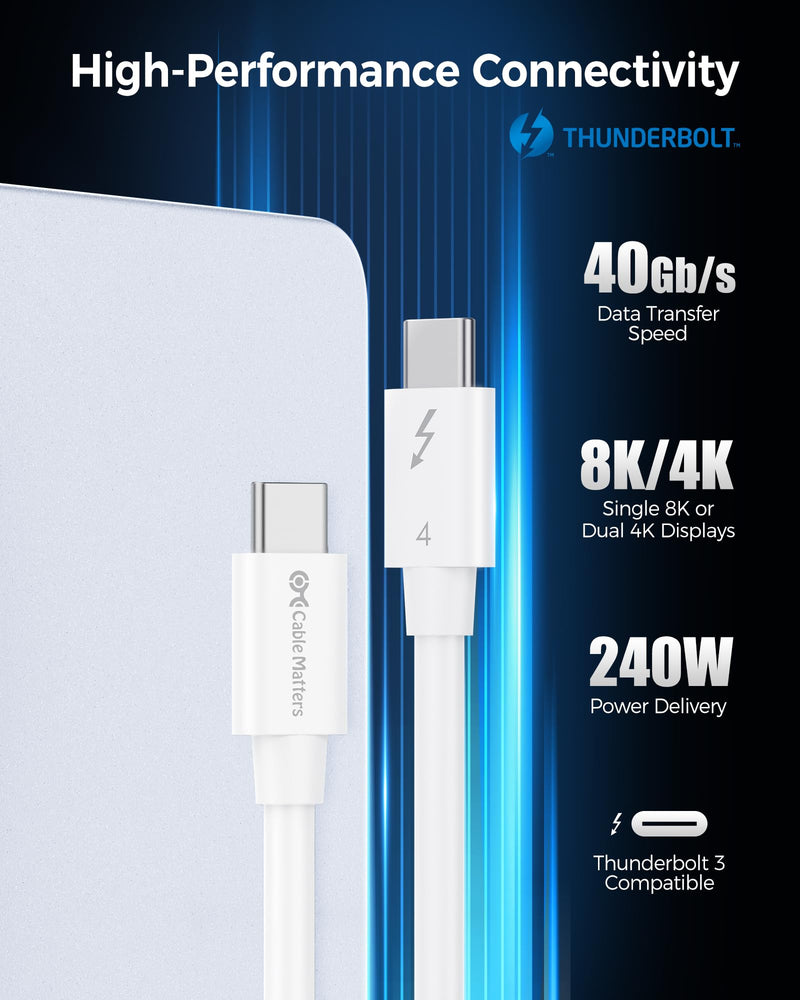 Cable Matters [Intel Certified] 40Gbps Thunderbolt 4 Cable 3.3ft with 8K Video and 100W Charging in White - 1m, Compatible with USB4, Thunderbolt 3 Cable and USB-C 3.3 Feet