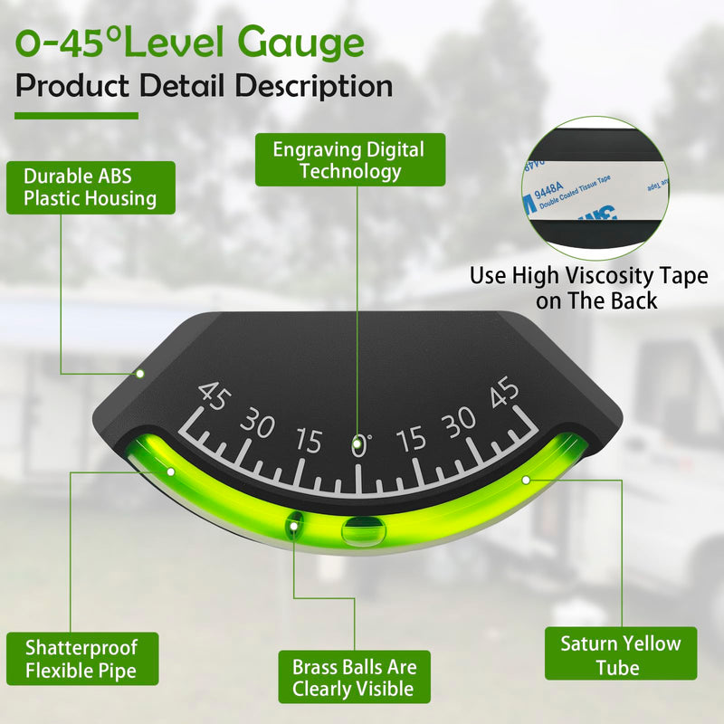 2-Pack Level Gauge for RV, Bubble, Trailer, Car Inclinometer Gauge, Trailer Leveling, Alternative with Wide Angle Range (45)