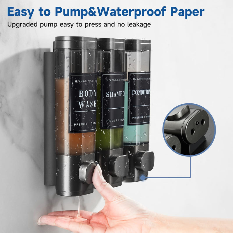 Shampoo and Conditioner Dispenser,Shower Soap Dispenser 3 Chamber No Drill Wall-Mounted Shampoo Dispenser for Shower Wall Mounted Shower Dispenser for Bathroom Hotel Large Capacity,Dark Gray1 Dark Gray 3 Chamber