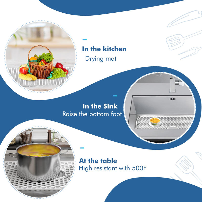Bestjing Silicone Sink Protectors for Kitchen Sink -12" 13" 16" 18" 24" 26" 28" 30", Non-Slip Heat Resistant Mat for Bottom of Farmhouse Porcelain Stainless Steel (30"x 16" Center Drain, White) 30" x 16" Center Drain White(1 Pack)