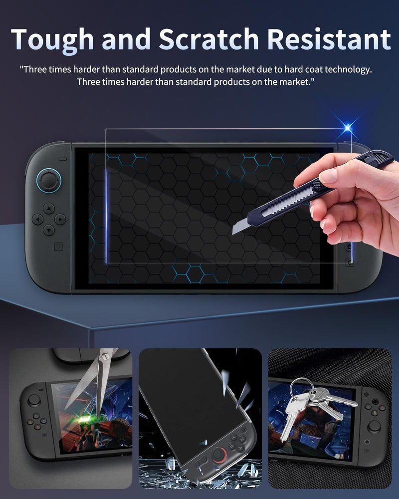 2-Pack 10H Tempered Glass Screen Protector for Nintendo Switch 2 (2025) – Anti-Blue Light,Easy to Install, Bubble-Free Kit with Alignment Frame, Ultra-Thin 0.25mm HD Clear