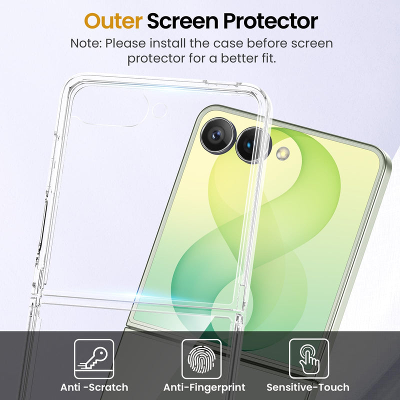 VEGO for Samsung Galaxy Z Flip 8 Case with Screen Protector, Full Clear | TPU Crystal Anti-Yellow & Ultra Slim, Wireless Charging, Spray Painted Shockproof Bumper Cover for Z Flip 8 2026 A-Clear For Flip 8