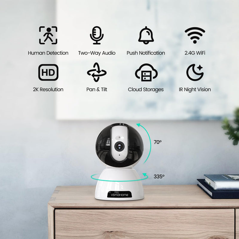 2K Security Camera Indoor,House Cameras with Audio and Video,Plug in Surveillance Cameras for Home Security,8X Zoom,IR Night Vision,Sound/Motion Detection,2-Way Talk,Supports Alexa 2K/3MP