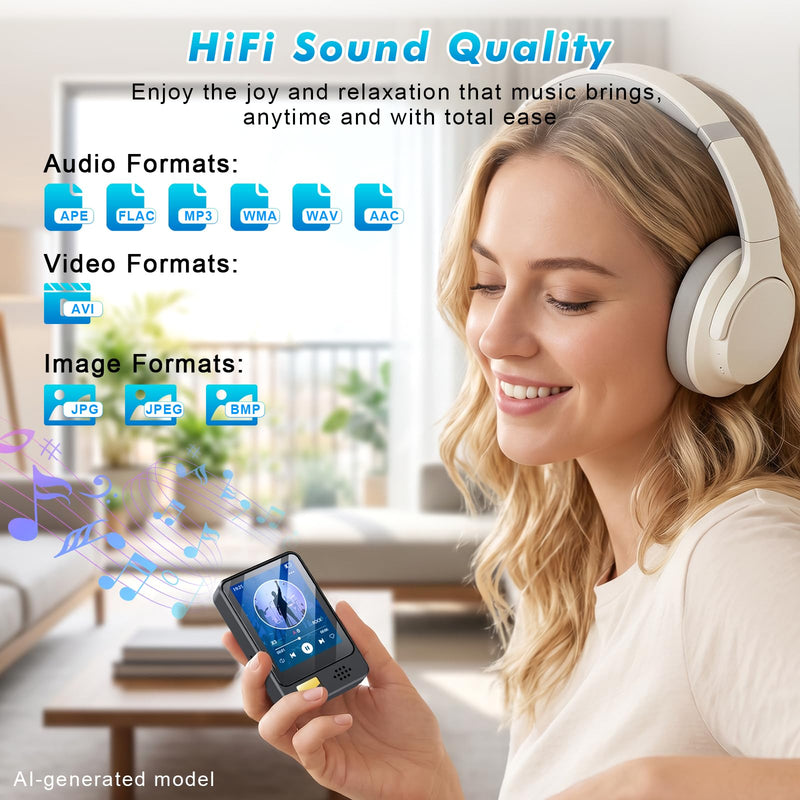 Fohil 64 GB MP3 Player with Bluetooth 5.2, HiFi Sound Quality MP3 Player | 128GB TF Card Expansion, FM Radio and E-Book Reader, Built-In Speaker; Best Gift for Music Lovers 64.0 GB