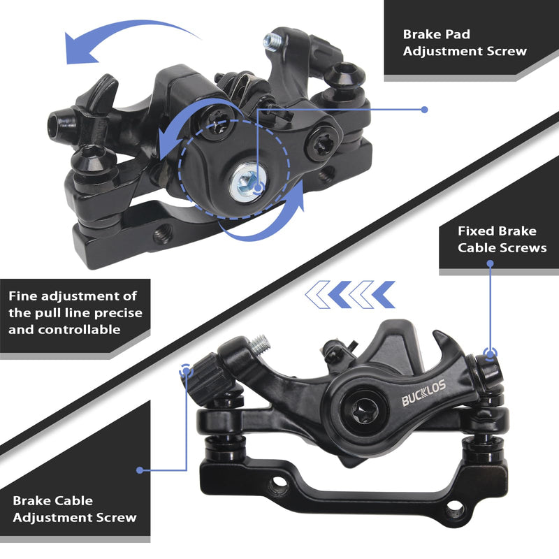 BUCKLOS MTB Bike Disc Brake kit, Mechanical Disc Brakes Aluminum Alloy Caliper for Mountain Bike with 160mm Stainless Steel Rotor/Floating Rotors Black