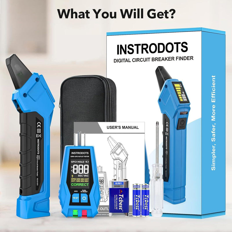 Circuit Breaker Finder, Digital Breaker Finder with GFCI Outlet Tester, AC 90-135V Electrical Circuit Tracer with Buzzer Alarm & Color LCD Display, Includes Batteries & Carrying Case Circuit Breaker Finder